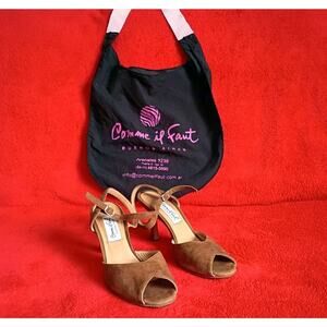 Comme il Faut Tango Shoes Brown Suede Kitten Heel Dust Bag Argentine Handmade 8
